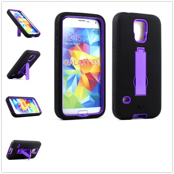 Wholesale Samsung Galaxy S5 SM-G900 Armor Hybrid Case with Stand (Black Purple)